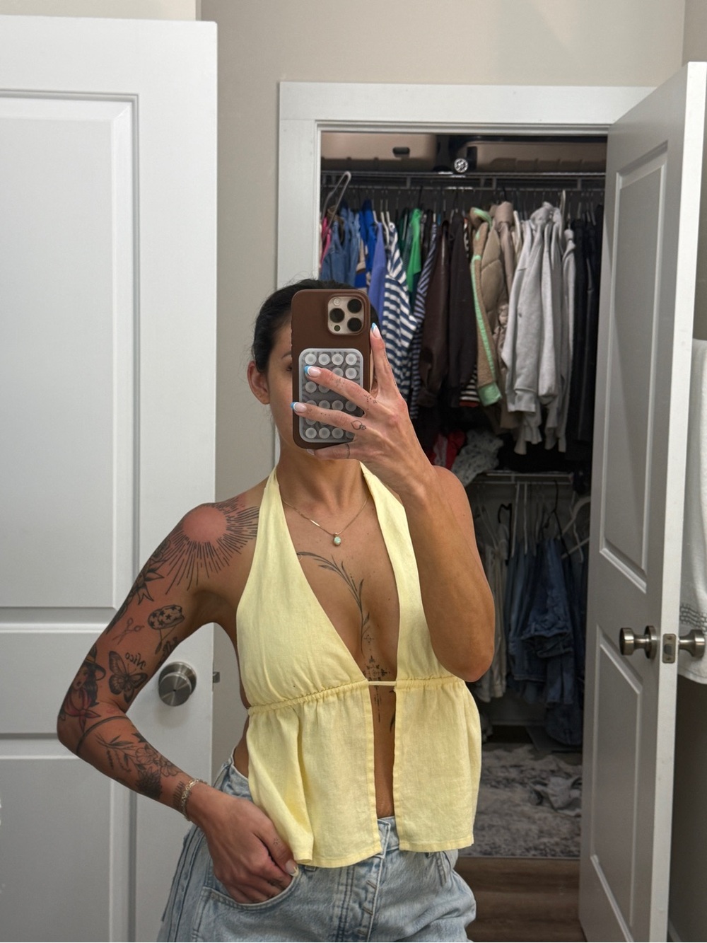 Garage Pale Yellow Halter Tie-Front Camisole